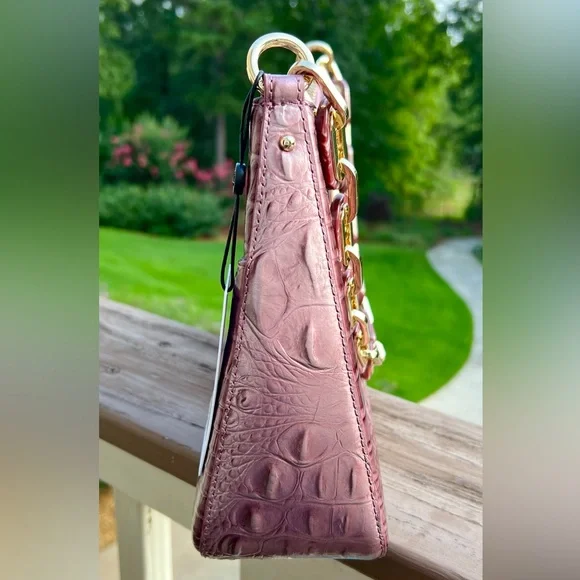 NWT Brahmin Croc-Embossed Leather Mod Esme Shoulder Bag, Mellow Rose! - Picture 5 of 8